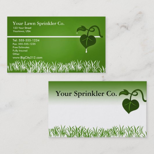 Lawn Sprinkler bewerkbaar visitekaartje (Voorkant / Achterkant)