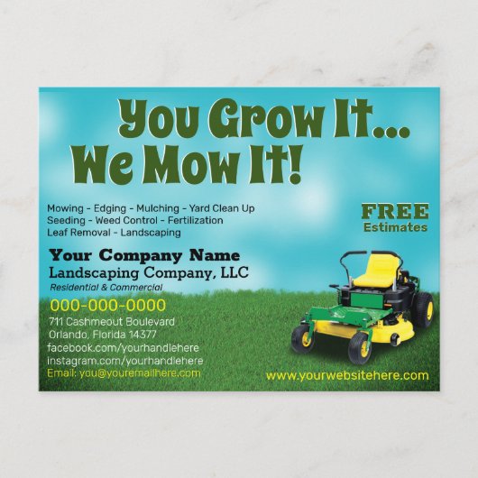 Lawncare Landscaping Grass Cutting Flyer Postcard Briefkaart (Voorkant)