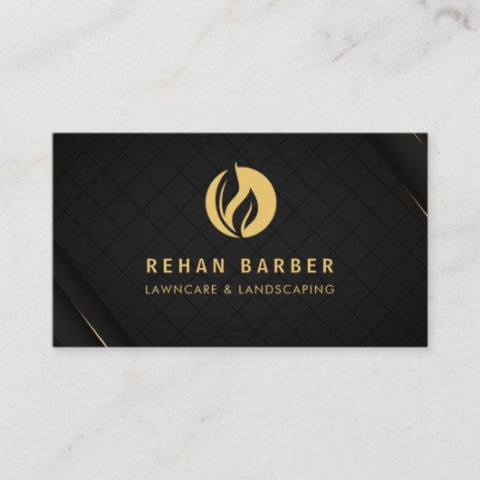 Lawncare & Landscaping Zwart & Goud Visitekaartje (Voorkant)