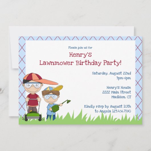 Lawnmower Lover Birthday Party Invitation Kaart (Voorkant)