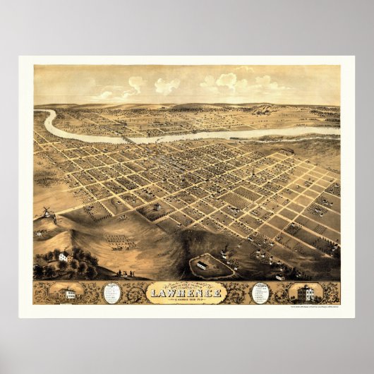 Lawrence, KS Panoramic Map - 1869 Poster (Voorkant)
