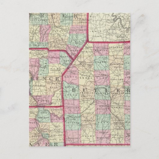 Lawrence, Mercer, Beaver, Butler counties Briefkaart (Voorkant)