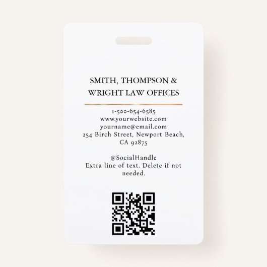 Lawyer Attorney At Law Classy White Badge (Achterkant)