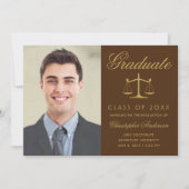 Lawyer Brown Gold Script Photo Afstuderen Aankondiging (Voorkant)