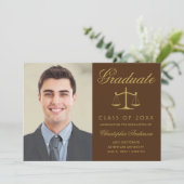 Lawyer Brown Gold Script Photo Afstuderen Aankondiging (Staand voorkant)