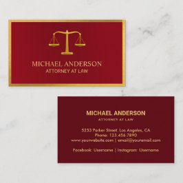 Lawyer Gold Justice Scale Elegant Dark Red Visitekaartje