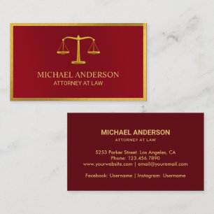 Lawyer Gold Justice Scale Elegant Dark Red Visitekaartje