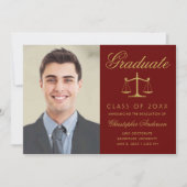 Lawyer Maroon Gold Script Photo Afstuderen Aankondiging (Voorkant)