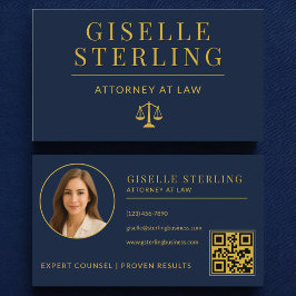 Lawyer Navy Blue Gold Attorney at Law QR Code Visitekaartje