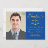 Lawyer Royal Blue Gold Script Photo Afstuderen Aankondiging (Voorkant)