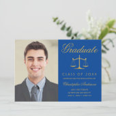 Lawyer Royal Blue Gold Script Photo Afstuderen Aankondiging (Staand voorkant)