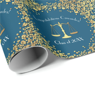 Lawyer School blauw Goud Afstuderen Cadeaupapier
