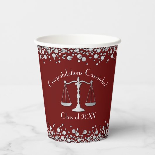 Lawyer School Maroon Silver Afstuderen Papieren Bekers (Achterkant)