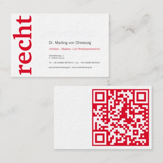 lawyer with red QR Code business card Visitekaartje (Voorkant / Achterkant)