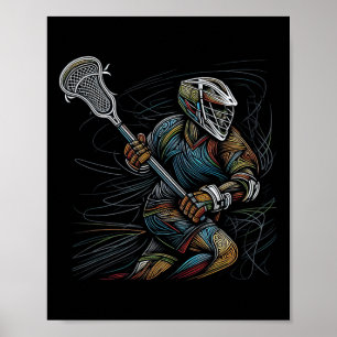 Lax Lacrosse Speler Line Art Abstracte Kunst Gekle Poster