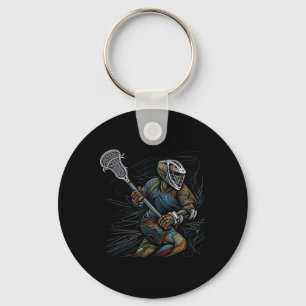 Lax Lacrosse Speler Line Art Abstracte Kunst Gekle Sleutelhanger