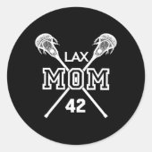 Lax Mom #42 Lacrosse Mom Speler Nummer 42 Moeders Ronde Sticker (Voorkant)