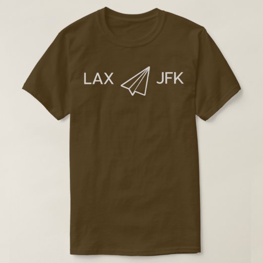 LAX naar JFK Los Angeles naar New York Paper Airpl T-shirt (Design voorkant)
