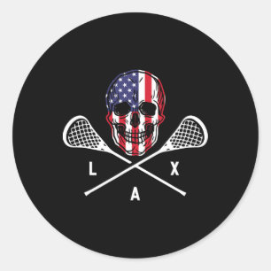 Lax Skelet US vlag Lax speler Lacrosse Ronde Sticker