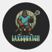 Laxsquatch! Bigfoot Lacrosse Speler Funny Sasquatc Ronde Sticker (Voorkant)