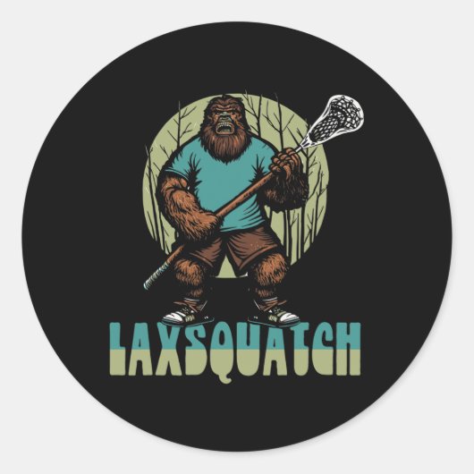 Laxsquatch! Bigfoot Lacrosse Speler Funny Sasquatc Ronde Sticker (Voorkant)