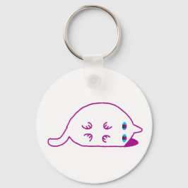 Lay Down Chonky White Cat Keychain