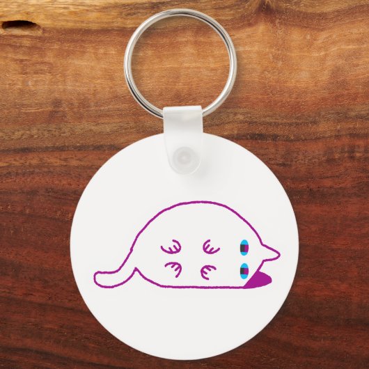 Lay Down Chonky White Cat Keychain (Voorkant)