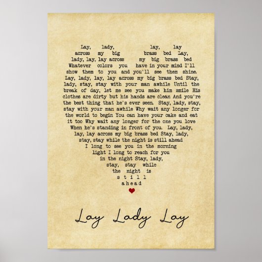 Lay Lady Lay  Heart Song Lyric Print (Voorkant)
