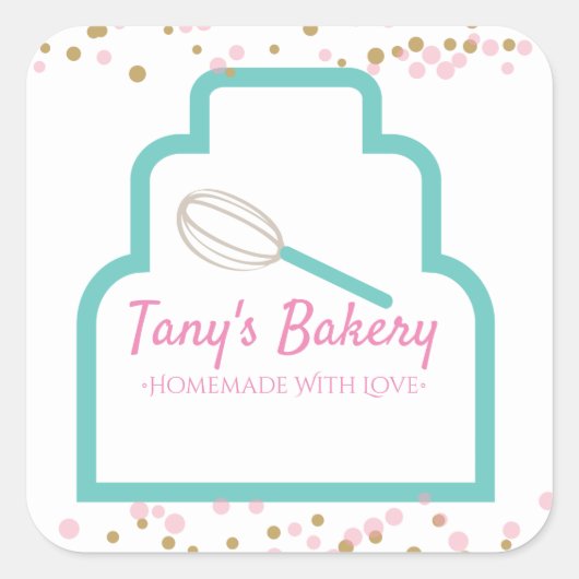 Layer Cake Logo Confetti zelfgemaakte bakkerij Vierkante Sticker (Voorkant)
