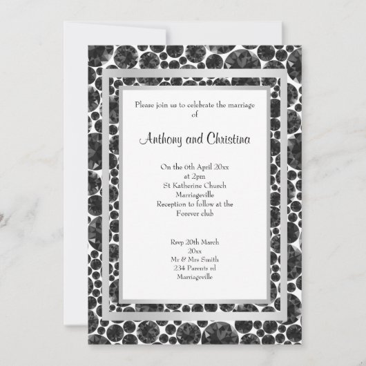 LAYER DIAMOND BLACK SILVER ELEGANT WEDING KAART (Voorkant)