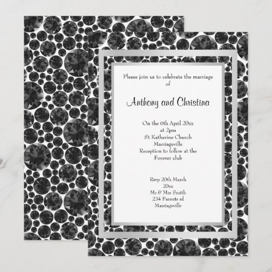 LAYER DIAMOND BLACK SILVER ELEGANT WEDING KAART (Voorkant / Achterkant)