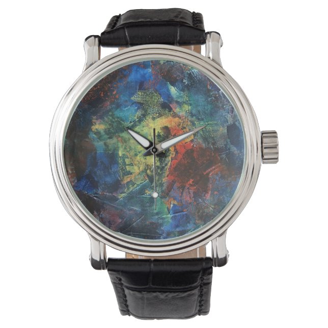 Layered Brushstrokes-Hand Painted Abstract Art Horloge (Voorkant)