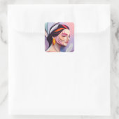 Layered Grace Abstract Feminine Portrait Vierkante Sticker (Tas)