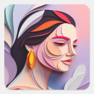 Layered Grace Abstract Feminine Portrait Vierkante Sticker