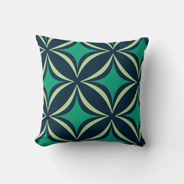 “Layered Green- Navy Geometric Patter Throw Pillow Kussen (Voorkant)
