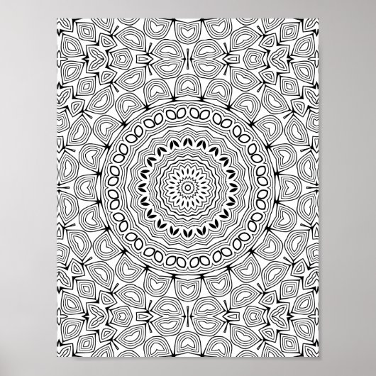 Layered Heartburst Coloring Page Pattern Artwork Poster (Voorkant)