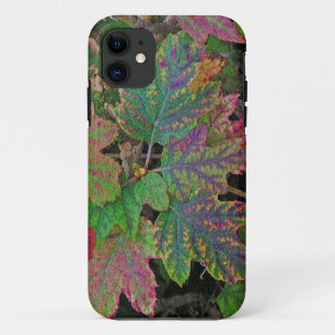 "LAYERED LEAVES/PINK,PAARS, GOLD EN GROEN/TEXTU iPhone 11 HOESJE