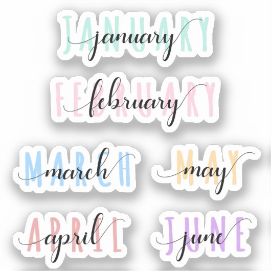 Layered Month Name Headers 1st Half (Jan to June) Sticker (Voorkant)