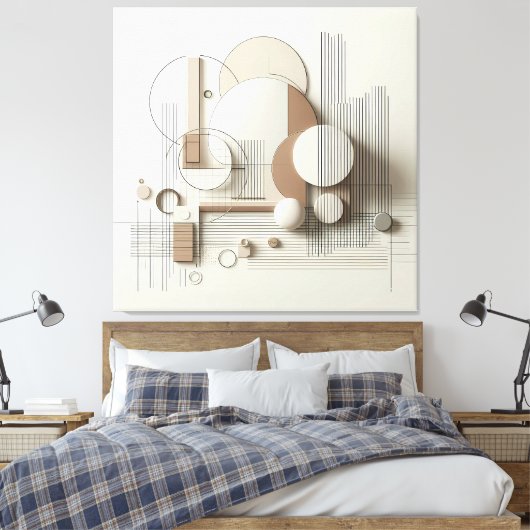 Layered Neutral 3D Geometry Canvas Afdruk (Insitu (Slaapkamer))