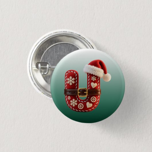 Layered Pastel Gold Trim Letter U Ronde Button 3,2 Cm (Voorkant /achterkant)