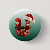 Layered Pastel Gold Trim Letter U Ronde Button 3,2 Cm (Voorkant)