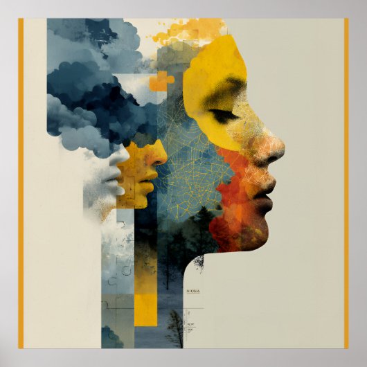 Layered Profile Mosaic Mindscape Glow Poster (Voorkant)