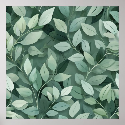 Layered Sage Botanical Leaf Pattern Wall Art Poster (Voorkant)