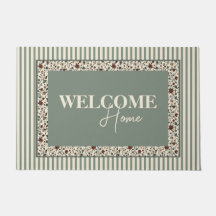 Layered Stripe Vintage Floral Doormat Rug