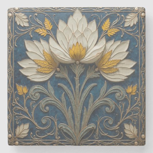 Layered white and yellow floral bouquet stenen onderzetter (Voorkant)