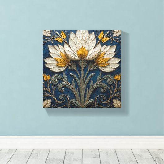 Layered White and Yellow Flowers Canvas Afdruk (Insitu (Houten vloer))