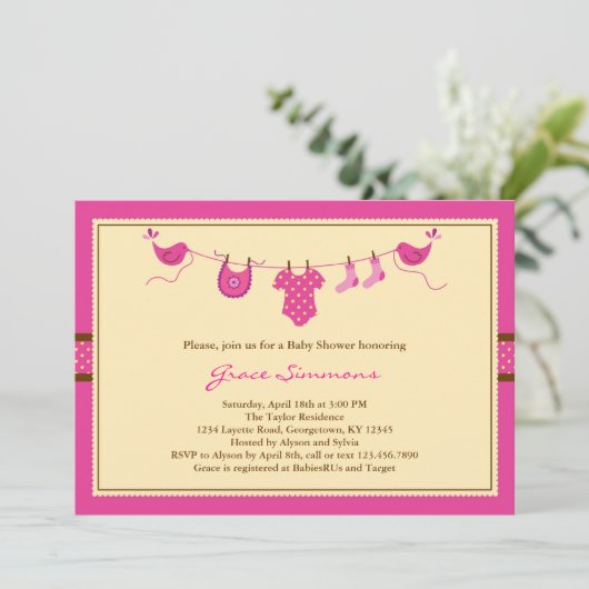 Layette Clothing Line Baby shower Invitation Kaart (Staand voorkant)