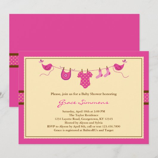 Layette Clothing Line Baby shower Invitation Kaart (Voorkant / Achterkant)