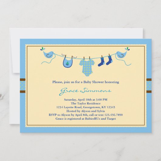 Layette Clothing Line Baby shower Invitation Kaart (Voorkant)