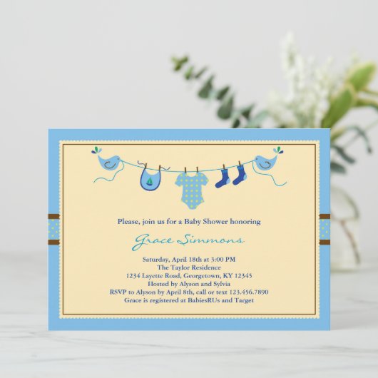 Layette Clothing Line Baby shower Invitation Kaart (Staand voorkant)